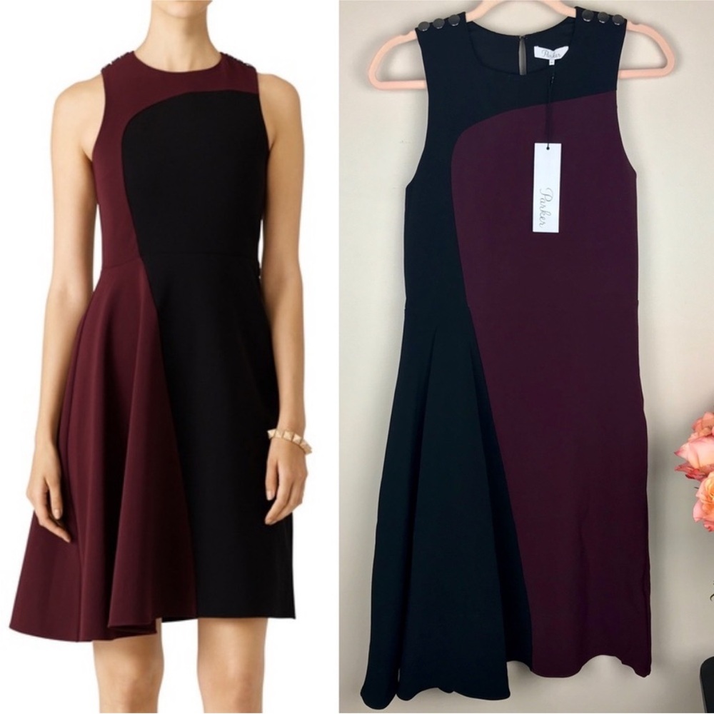 NWT Parker Emmett Colorblock Dress Burgundy Sleeveless Medium